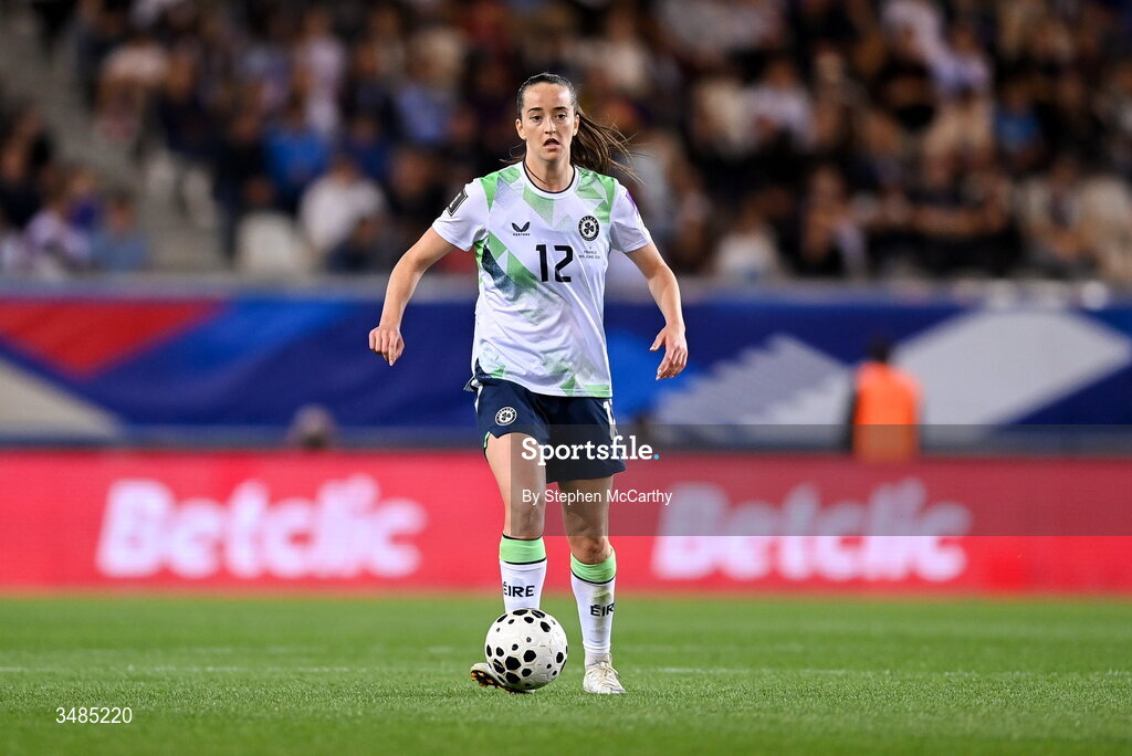 9 June 2026; Anna Patten of Republic of Ireland during the 2027 FIFA Women’s World Cup Qualifier match between France and Republic of Ireland at Stade des Alpes in Grenoble, France. Photo by Stephen McCarthy/Sportsfile