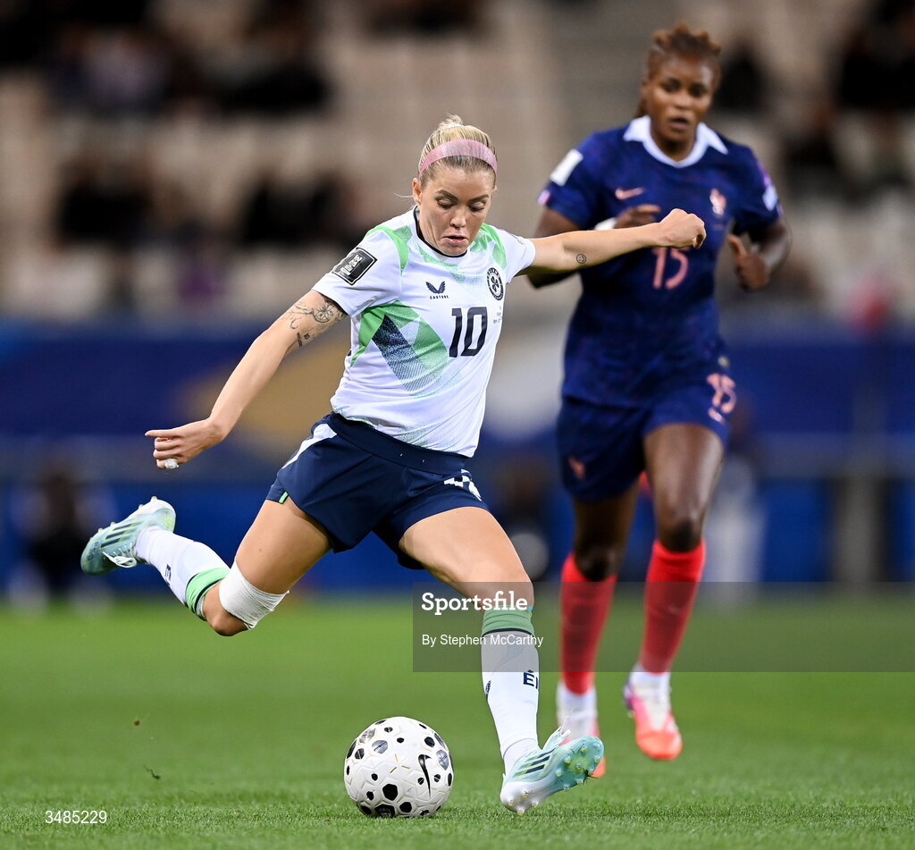 9 June 2026; Denise O’Sullivan of Republic of Ireland during the 2027 FIFA Women’s World Cup Qualifier match between France and Republic of Ireland at Stade des Alpes in Grenoble, France. Photo by Stephen McCarthy/Sportsfile