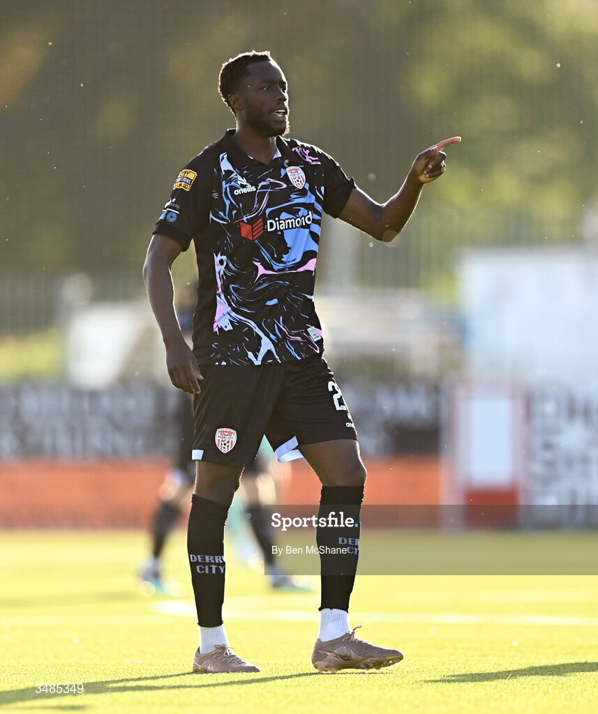 29 May 2026; James Olayinka of Derry City during the SSE Airtricity Men’s Premier Division match between Dundalk and Derry City at Oriel Park in Dundalk, Louth. Photo by Ben McShane/Sportsfile