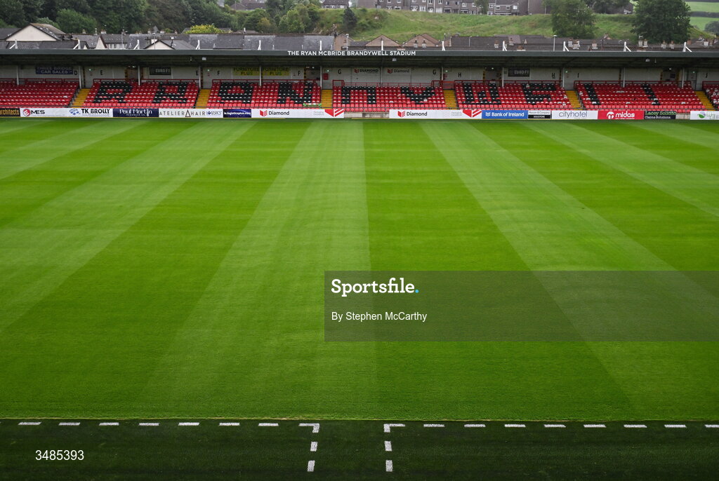12 June 2026; A general view of the newly laid hybrid pitch of The Ryan McBride Brandywell Stadium ahead of the SSE Airtricity Men’s Premier Division match between Derry City and Bohemians at Derry City's temporary home Find Insurance Celtic Park in Derry. Photo by Stephen McCarthy/Sportsfile