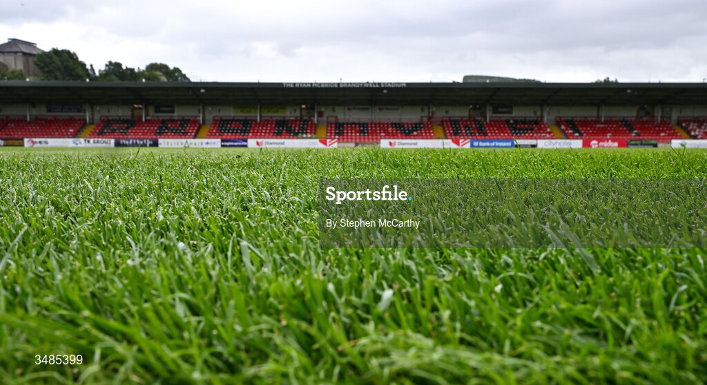 12 June 2026; A general view of the newly laid hybrid pitch of The Ryan McBride Brandywell Stadium ahead of the SSE Airtricity Men’s Premier Division match between Derry City and Bohemians at Derry City's temporary home Find Insurance Celtic Park in Derry. Photo by Stephen McCarthy/Sportsfile