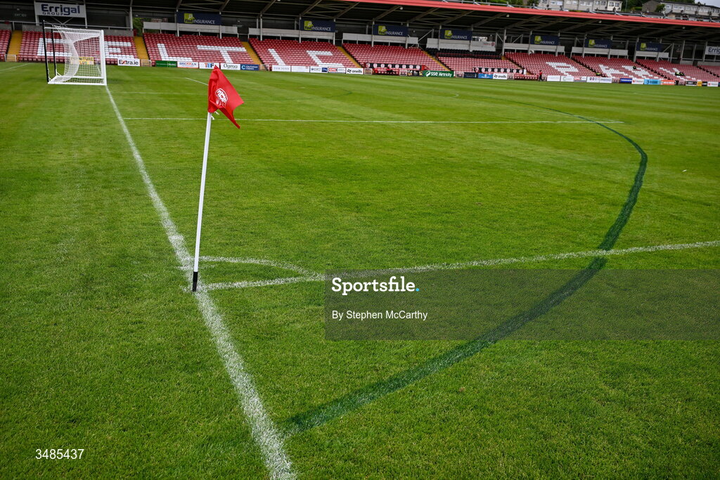 12 June 2026; A general view of the pitch markings at Celtic Park before the SSE Airtricity Men’s Premier Division match between Derry City and Bohemians at Find Insurance Celtic Park in Derry. Photo by Stephen McCarthy/Sportsfile