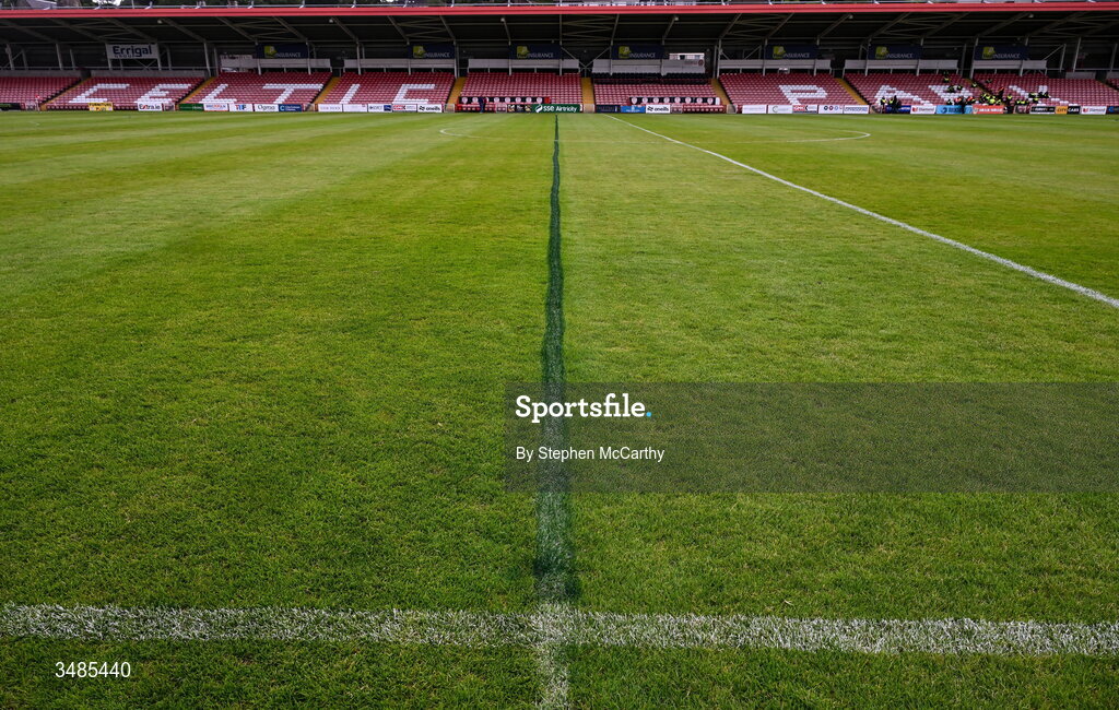 12 June 2026; A general view of the pitch markings at Celtic Park before the SSE Airtricity Men’s Premier Division match between Derry City and Bohemians at Find Insurance Celtic Park in Derry. Photo by Stephen McCarthy/Sportsfile