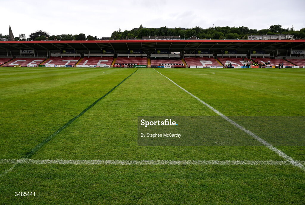 12 June 2026; A general view of the pitch markings at Celtic Park before the SSE Airtricity Men’s Premier Division match between Derry City and Bohemians at Find Insurance Celtic Park in Derry. Photo by Stephen McCarthy/Sportsfile