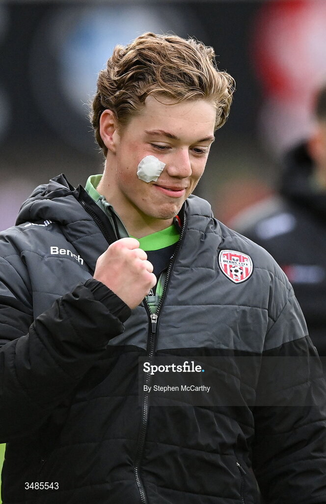 12 June 2026; Derry City goalkeeper Shea Callister before the SSE Airtricity Men’s Premier Division match between Derry City and Bohemians at Find Insurance Celtic Park in Derry. Photo by Stephen McCarthy/Sportsfile