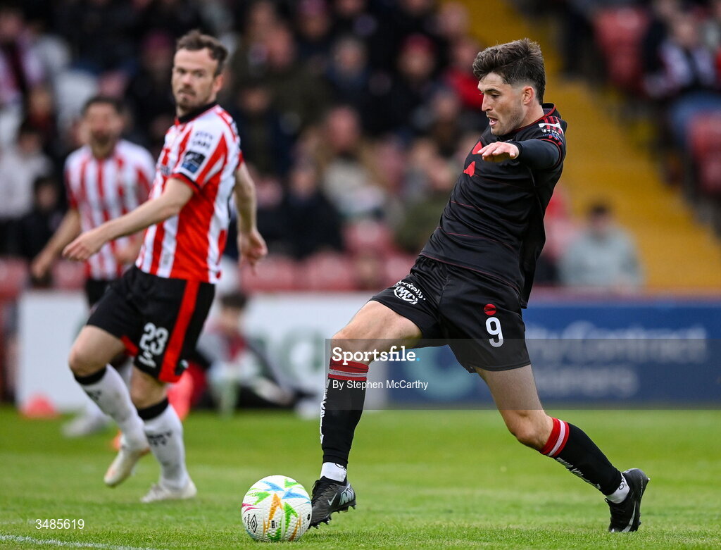 12 June 2026; Colm Whelan of Bohemians has an opportunity on goal during the SSE Airtricity Men’s Premier Division match between Derry City and Bohemians at Find Insurance Celtic Park in Derry. Photo by Stephen McCarthy/Sportsfile