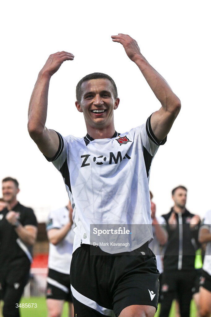 12 June 2026; Tyreke Wilson of Dundalk celebrates after the SSE Airtricity Men’s Premier Division match between Galway United and Dundalk at Turner's Cross Stadium in Cork. Photo by Mark Kavanagh/Sportsfile
