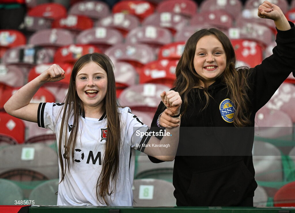 12 June 2026; Dundalk supporters celebrate after SSE Airtricity Men’s Premier Division match between Galway United and Dundalk at Turner's Cross Stadium in Cork. Photo by Mark Kavanagh/Sportsfile