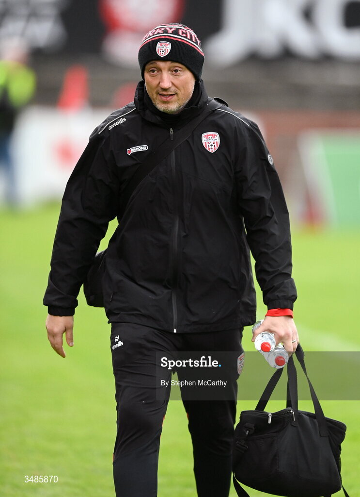 12 June 2026; Derry City physiotherapist Colum O'Neill during the SSE Airtricity Men’s Premier Division match between Derry City and Bohemians at Find Insurance Celtic Park in Derry. Photo by Stephen McCarthy/Sportsfile