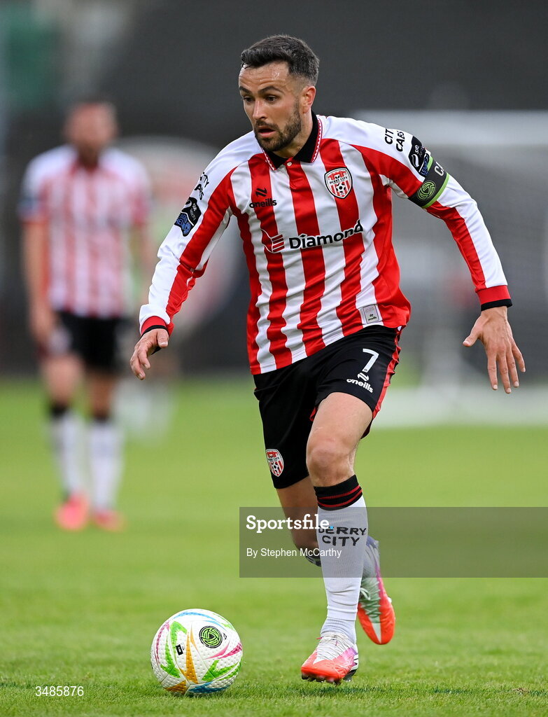 12 June 2026; Michael Duffy of Derry City during the SSE Airtricity Men’s Premier Division match between Derry City and Bohemians at Find Insurance Celtic Park in Derry. Photo by Stephen McCarthy/Sportsfile