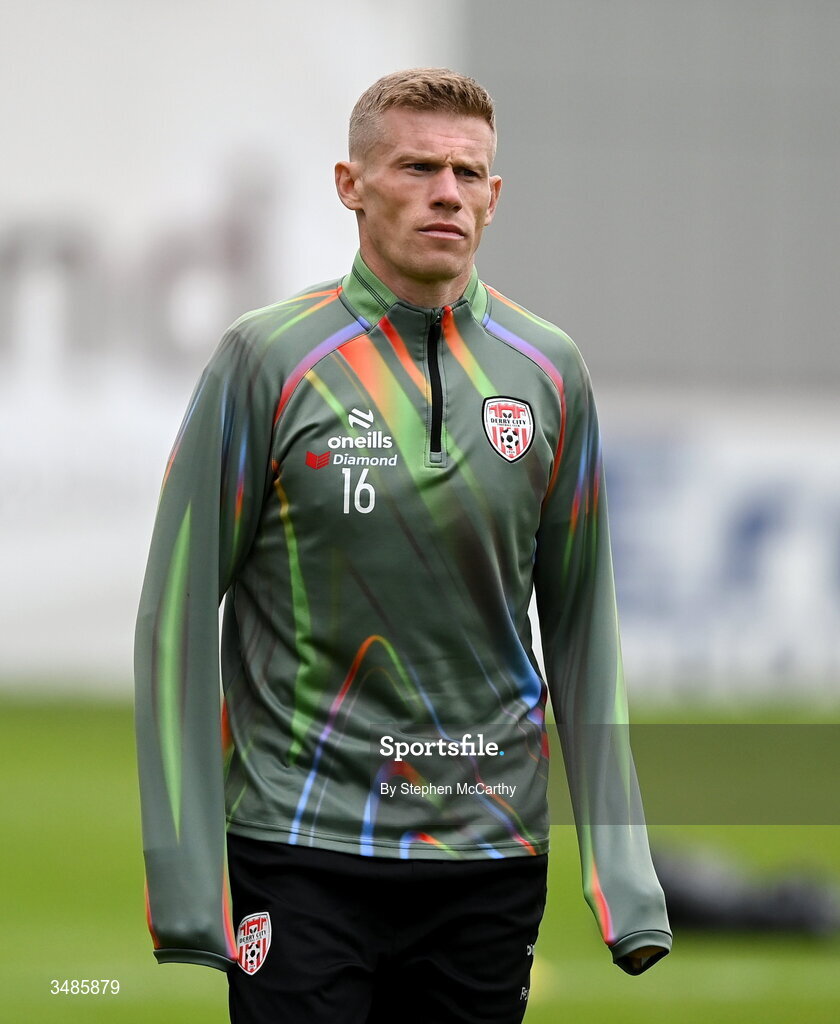 12 June 2026; James McClean of Derry City before the SSE Airtricity Men’s Premier Division match between Derry City and Bohemians at Find Insurance Celtic Park in Derry. Photo by Stephen McCarthy/Sportsfile