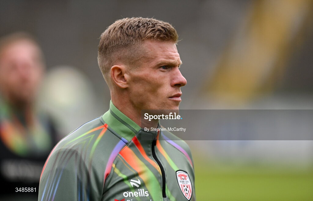 12 June 2026; James McClean of Derry City before the SSE Airtricity Men’s Premier Division match between Derry City and Bohemians at Find Insurance Celtic Park in Derry. Photo by Stephen McCarthy/Sportsfile