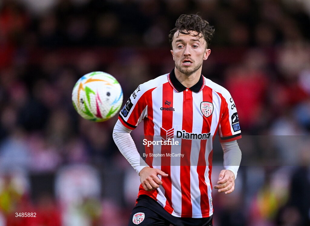 12 June 2026; Darragh Markey of Derry City during the SSE Airtricity Men’s Premier Division match between Derry City and Bohemians at Find Insurance Celtic Park in Derry. Photo by Stephen McCarthy/Sportsfile