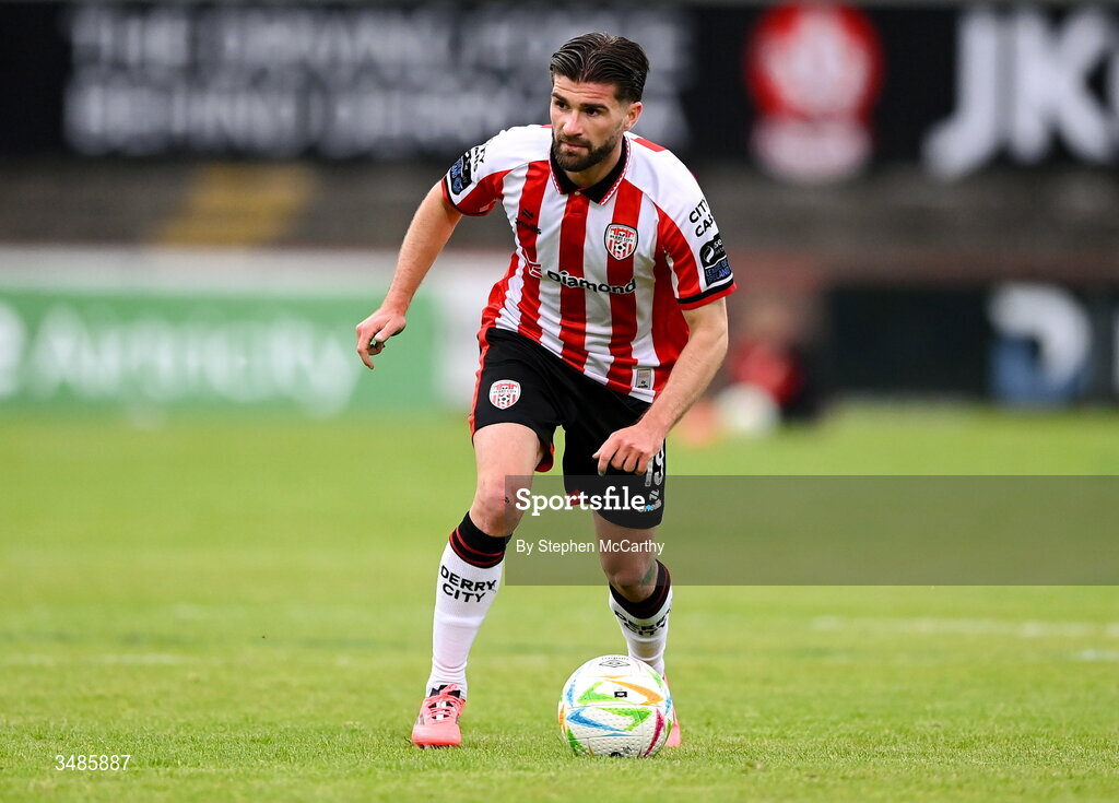 12 June 2026; Brandon Fleming of Derry City during the SSE Airtricity Men’s Premier Division match between Derry City and Bohemians at Find Insurance Celtic Park in Derry. Photo by Stephen McCarthy/Sportsfile