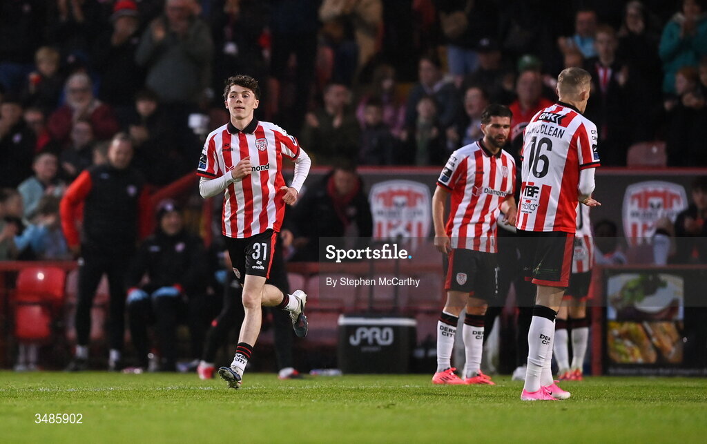 12 June 2026; Callum Downey of Derry City during the SSE Airtricity Men’s Premier Division match between Derry City and Bohemians at Find Insurance Celtic Park in Derry. Photo by Stephen McCarthy/Sportsfile