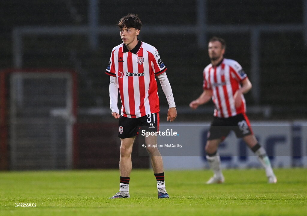 12 June 2026; Callum Downey of Derry City during the SSE Airtricity Men’s Premier Division match between Derry City and Bohemians at Find Insurance Celtic Park in Derry. Photo by Stephen McCarthy/Sportsfile
