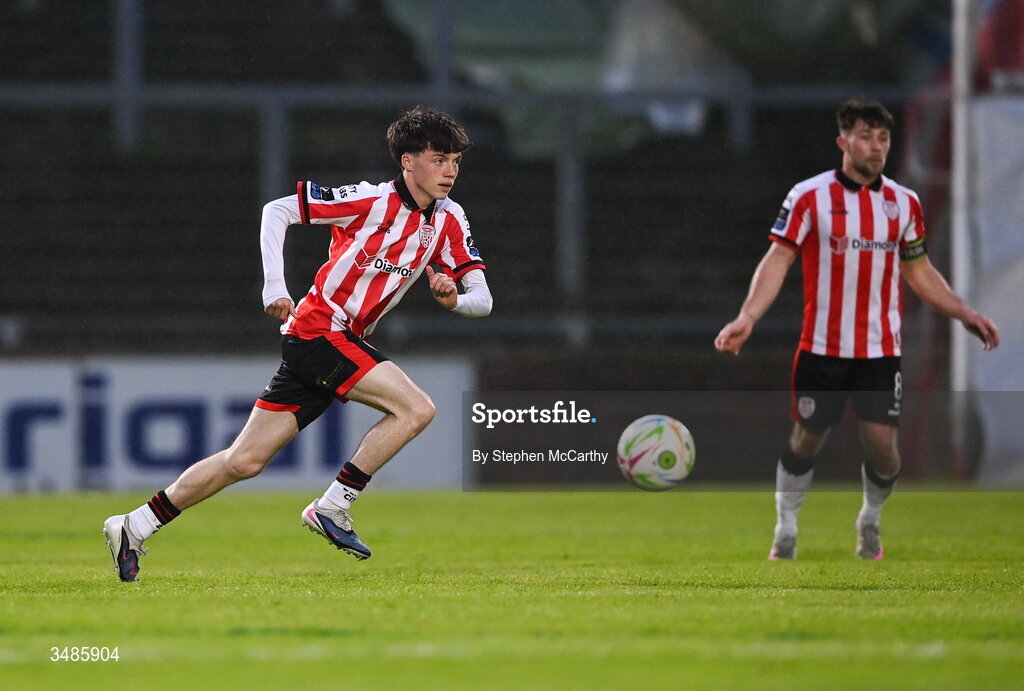 12 June 2026; Callum Downey of Derry City during the SSE Airtricity Men’s Premier Division match between Derry City and Bohemians at Find Insurance Celtic Park in Derry. Photo by Stephen McCarthy/Sportsfile