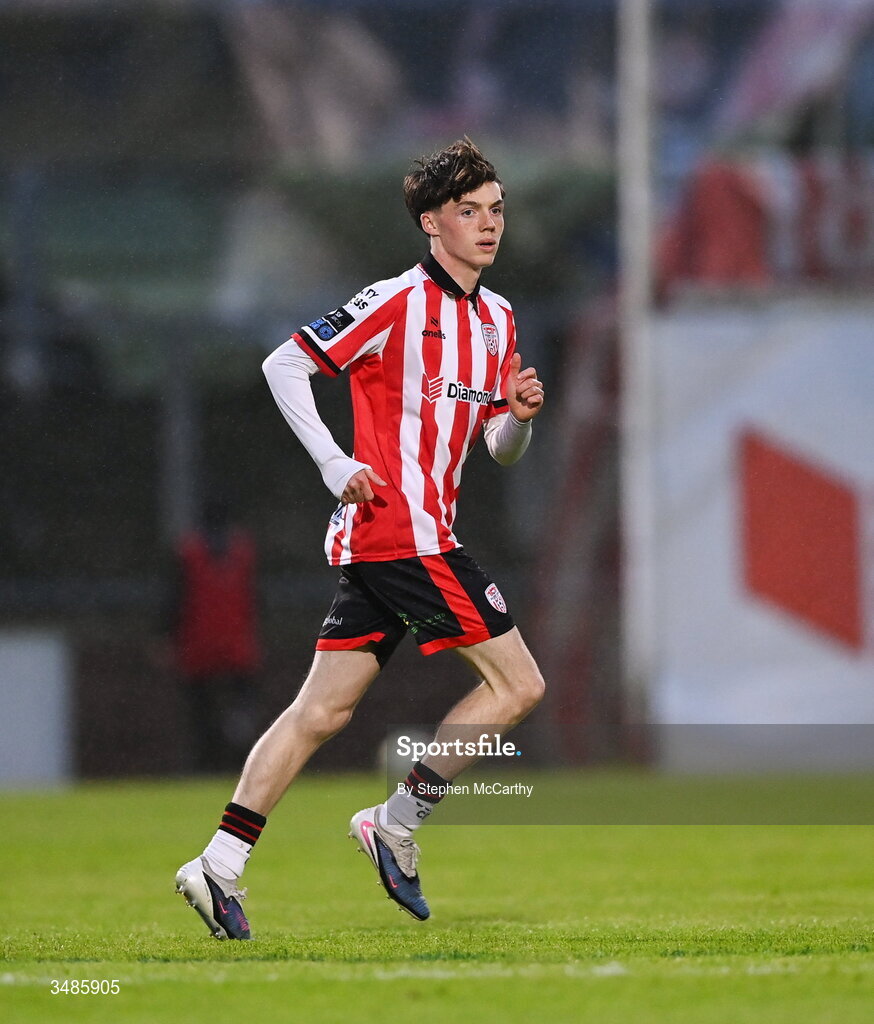 12 June 2026; Callum Downey of Derry City during the SSE Airtricity Men’s Premier Division match between Derry City and Bohemians at Find Insurance Celtic Park in Derry. Photo by Stephen McCarthy/Sportsfile