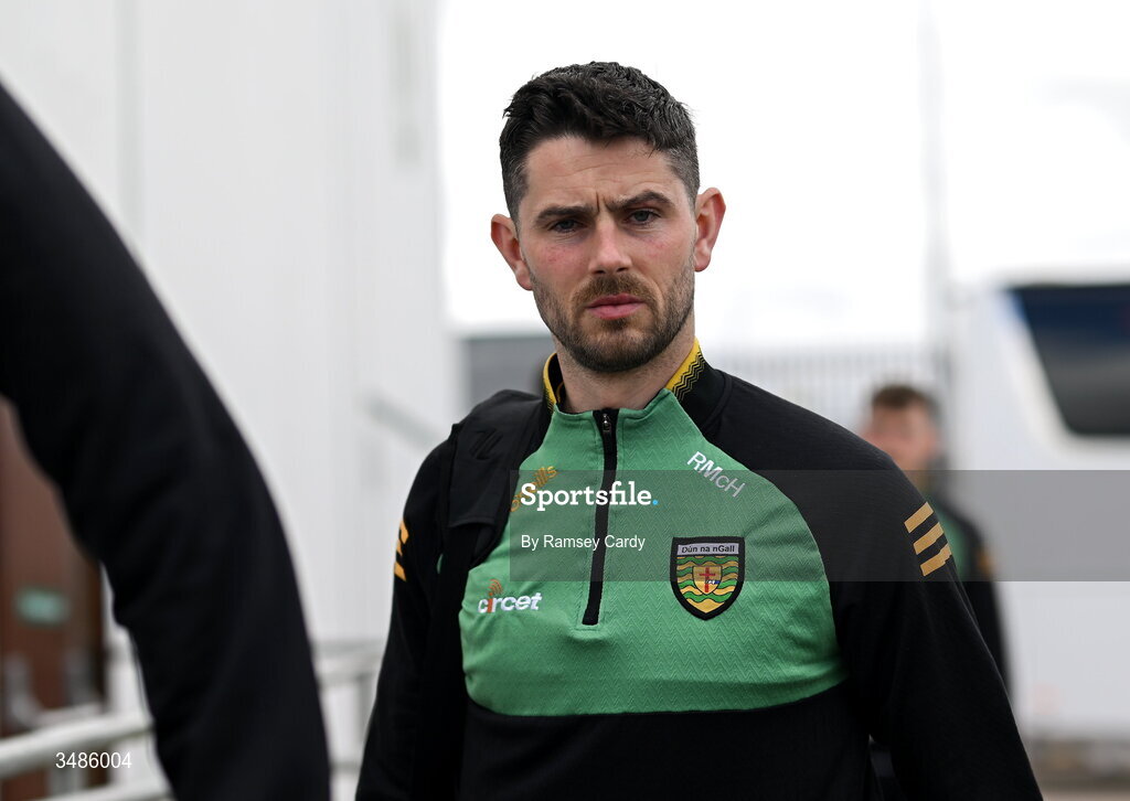 13 June 2026; Ryan McHugh of Donegal arrives before the GAA Football All-Ireland Senior Championship Round 2A match between Donegal and Cork at MacCumhaill Park in Ballybofey, Donegal. Photo by Ramsey Cardy/Sportsfile
