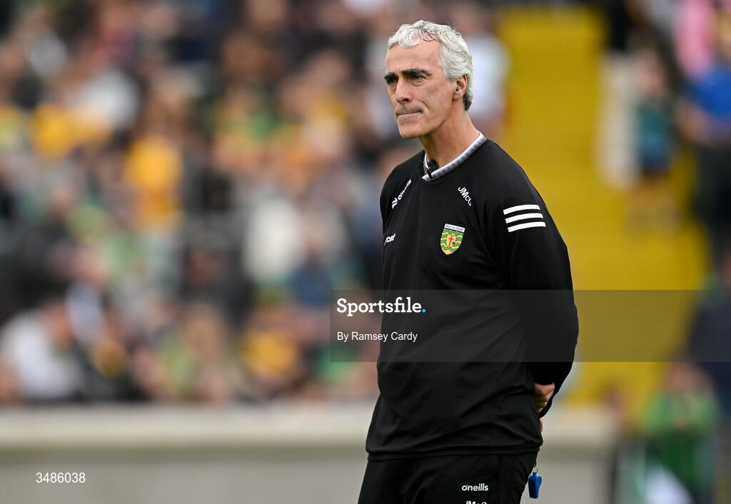 13 June 2026; Donegal manager Jim McGuinness before the GAA Football All-Ireland Senior Championship Round 2A match between Donegal and Cork at MacCumhaill Park in Ballybofey, Donegal. Photo by Ramsey Cardy/Sportsfile