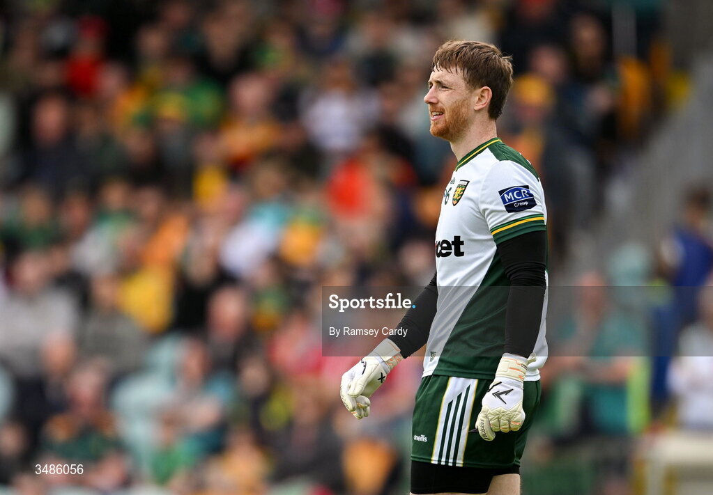 13 June 2026; Donegal goalkeeper Shaun Patton during the GAA Football All-Ireland Senior Championship Round 2A match between Donegal and Cork at MacCumhaill Park in Ballybofey, Donegal. Photo by Ramsey Cardy/Sportsfile