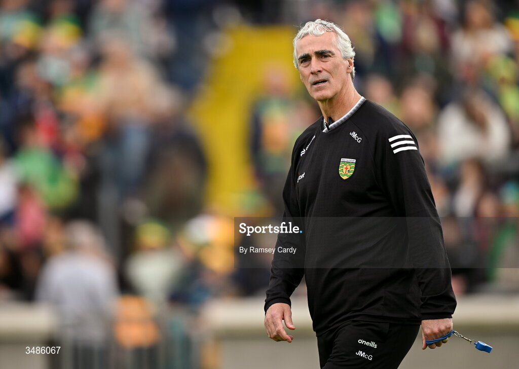 13 June 2026; Donegal manager Jim McGuinness before the GAA Football All-Ireland Senior Championship Round 2A match between Donegal and Cork at MacCumhaill Park in Ballybofey, Donegal. Photo by Ramsey Cardy/Sportsfile