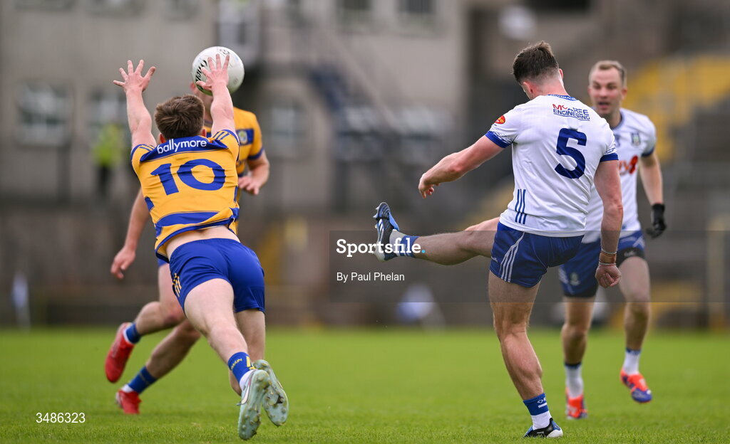 13 June 2026; Dessie Ward of Monaghan scores a point during the GAA Football All-Ireland Senior Championship Round 2B match between Monaghan and Roscommon at St. Tiernach's Park in Clones, Monaghan. Photo by Paul Phelan/Sportsfile