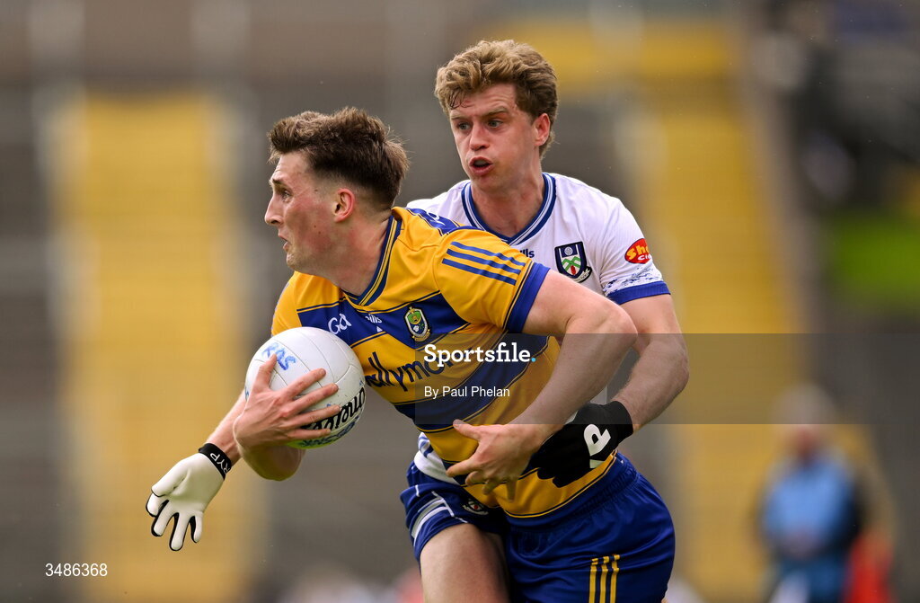 13 June 2026; Dylan Ruane of Roscommon in action against Karl Gallagher of Monaghan during the GAA Football All-Ireland Senior Championship Round 2B match between Monaghan and Roscommon at St. Tiernach's Park in Clones, Monaghan. Photo by Paul Phelan/Sportsfile
