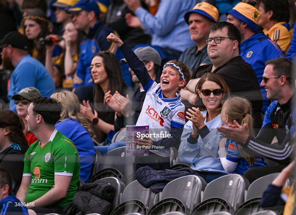 13 June 2026; A Monaghan supporter celebrates during the GAA Football All-Ireland Senior Championship Round 2B match between Monaghan and Roscommon at St. Tiernach's Park in Clones, Monaghan. Photo by Paul Phelan/Sportsfile