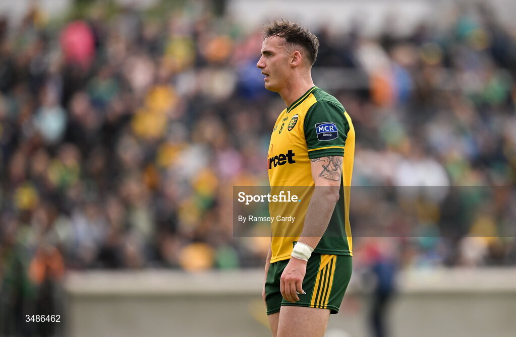13 June 2026; Jason McGee of Donegal after his side's defeat in the GAA Football All-Ireland Senior Championship Round 2A match between Donegal and Cork at MacCumhaill Park in Ballybofey, Donegal. Photo by Ramsey Cardy/Sportsfile