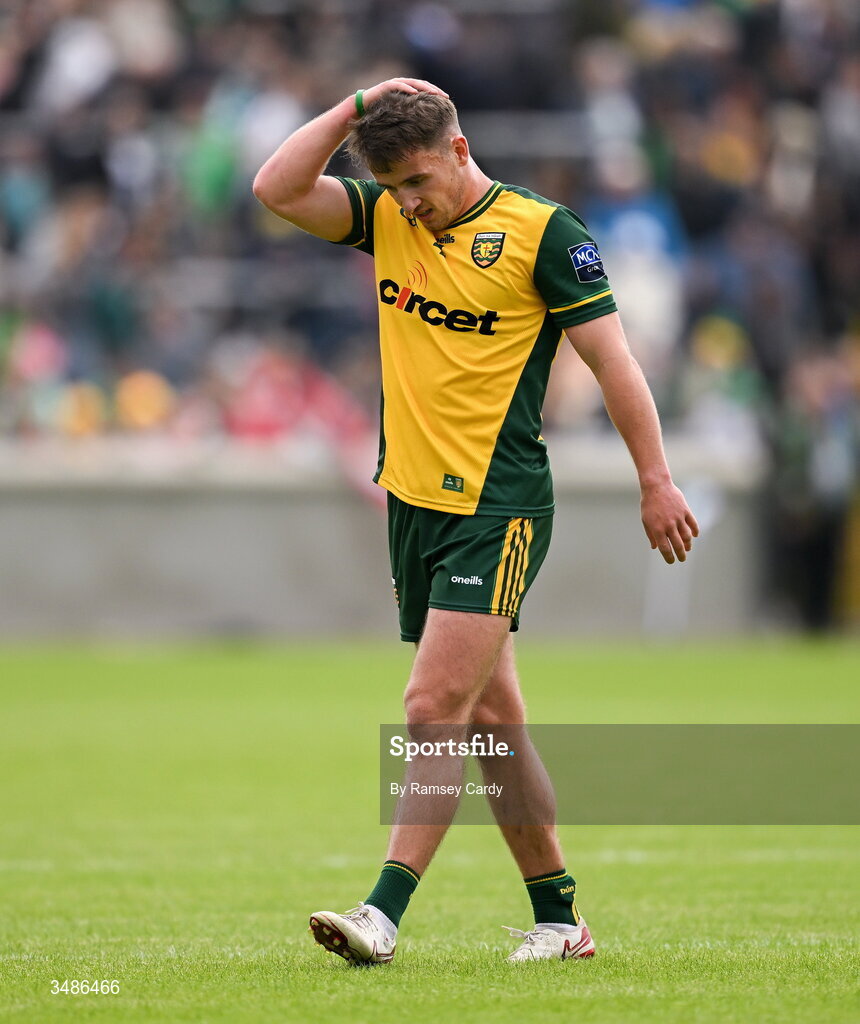 13 June 2026; Peadar Mogan of Donegal after his side's defeat in the GAA Football All-Ireland Senior Championship Round 2A match between Donegal and Cork at MacCumhaill Park in Ballybofey, Donegal. Photo by Ramsey Cardy/Sportsfile