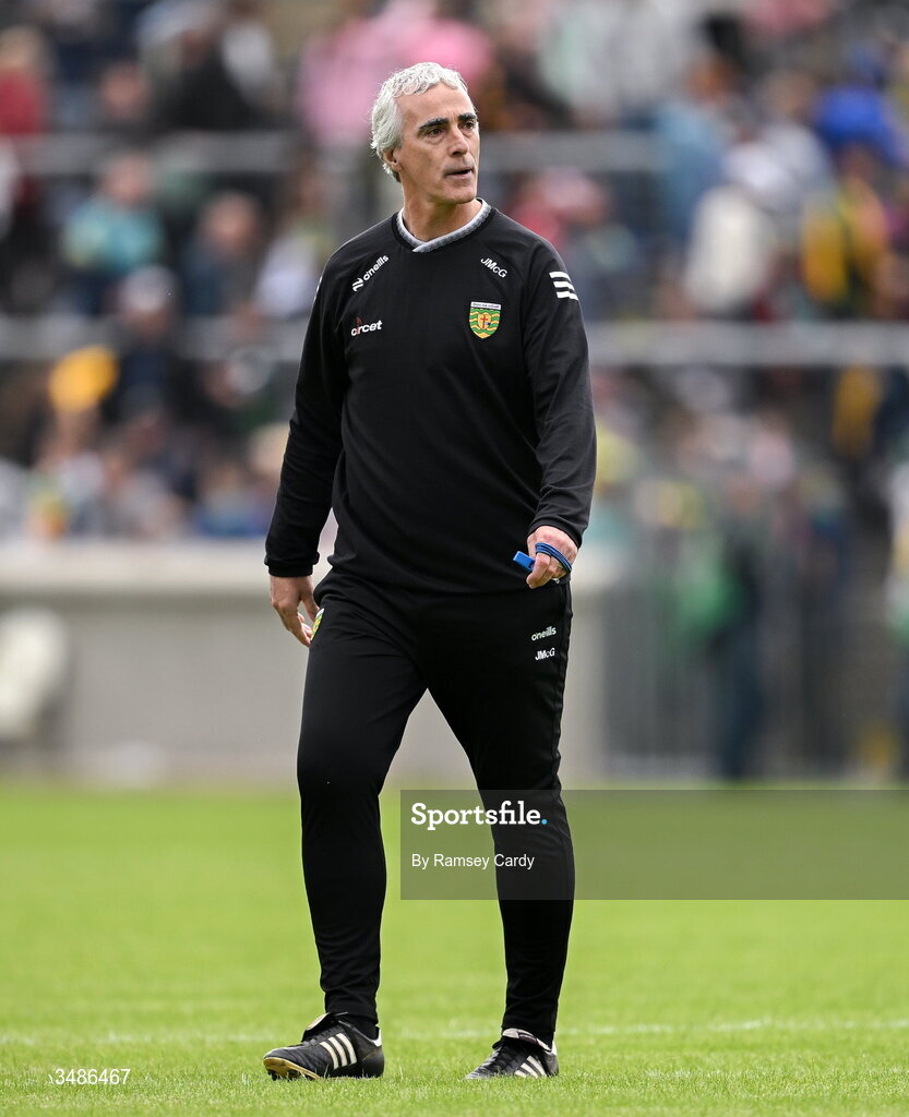 13 June 2026; Donegal manager Jim McGuinness after his side's defeat in the GAA Football All-Ireland Senior Championship Round 2A match between Donegal and Cork at MacCumhaill Park in Ballybofey, Donegal. Photo by Ramsey Cardy/Sportsfile