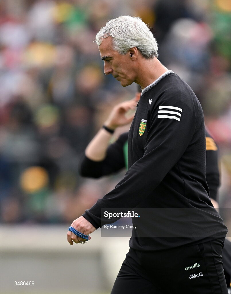 13 June 2026; Donegal manager Jim McGuinness after his side's defeat in the GAA Football All-Ireland Senior Championship Round 2A match between Donegal and Cork at MacCumhaill Park in Ballybofey, Donegal. Photo by Ramsey Cardy/Sportsfile