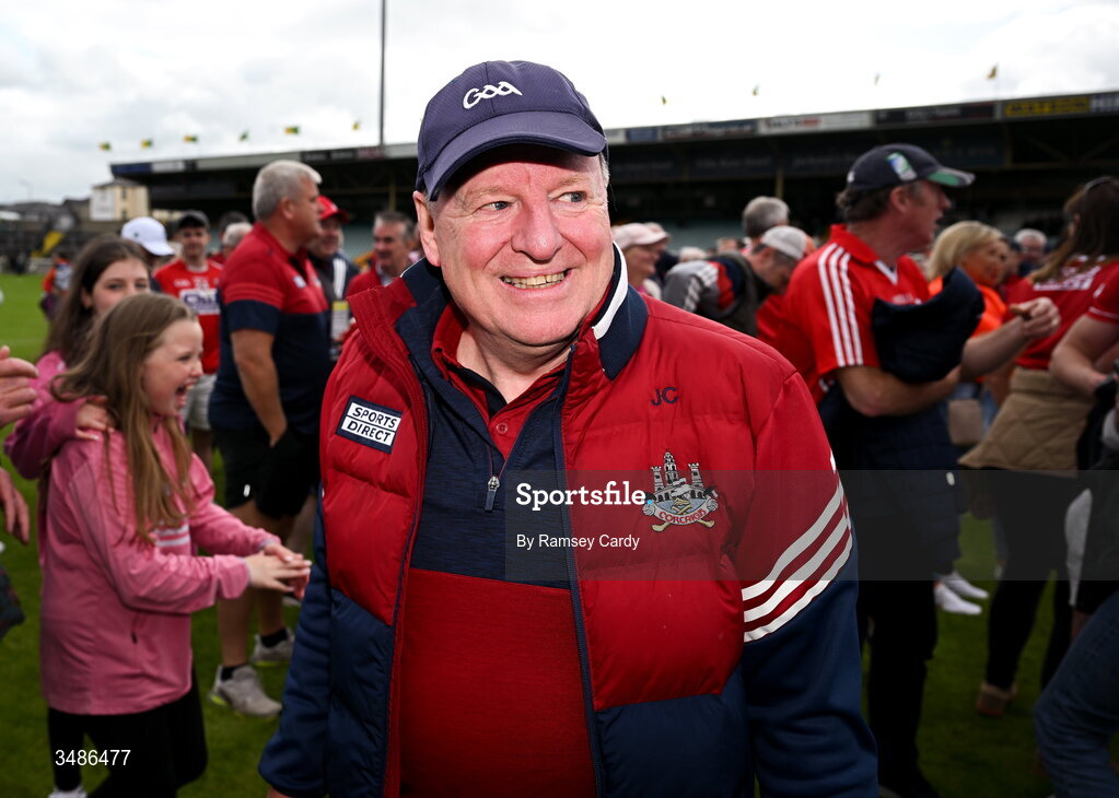 13 June 2026; Cork manager John Cleary celebrates after the GAA Football All-Ireland Senior Championship Round 2A match between Donegal and Cork at MacCumhaill Park in Ballybofey, Donegal. Photo by Ramsey Cardy/Sportsfile