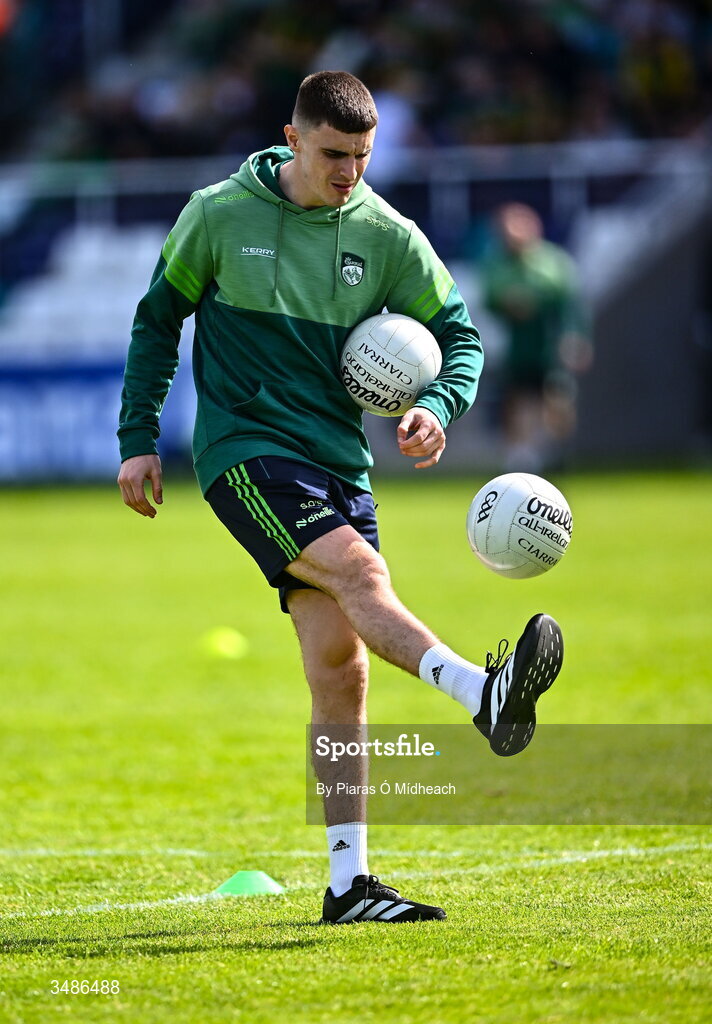 13 June 2026; Injured Kerry footballer Seán O'Shea before during the GAA Football All-Ireland Senior Championship Round 2B match between Kildare and Kerry at Cedral St Conleth's Park in Newbridge, Kildare. Photo by Piaras Ó Mídheach/Sportsfile