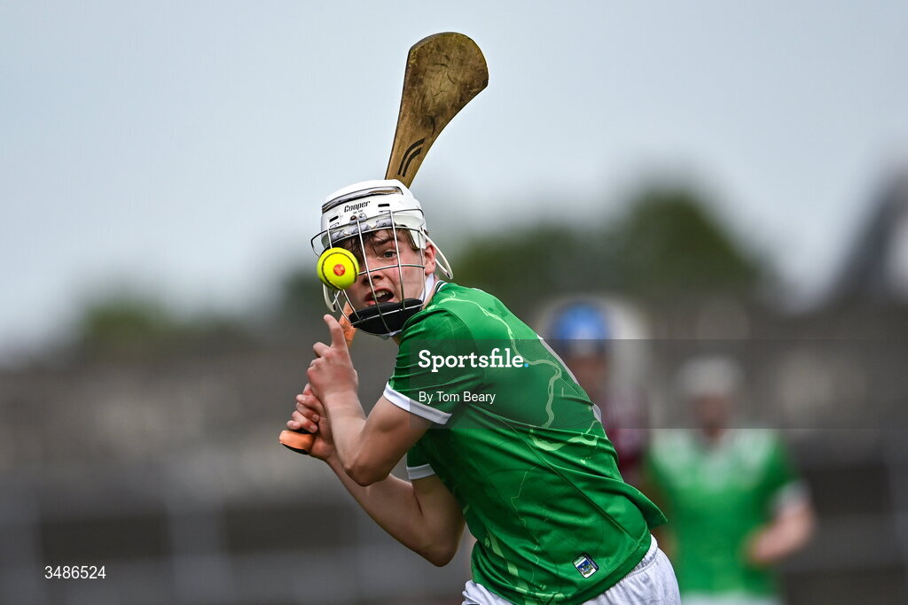 13 June 2026; John O'Riordan of Limerick scores a point during the Electric Ireland All-Ireland Minor Hurling Championship semi-final match between Galway and Limerick at Zimmer Biomet Páirc Chíosóg in Ennis, Clare. Photo by Tom Beary/Sportsfile