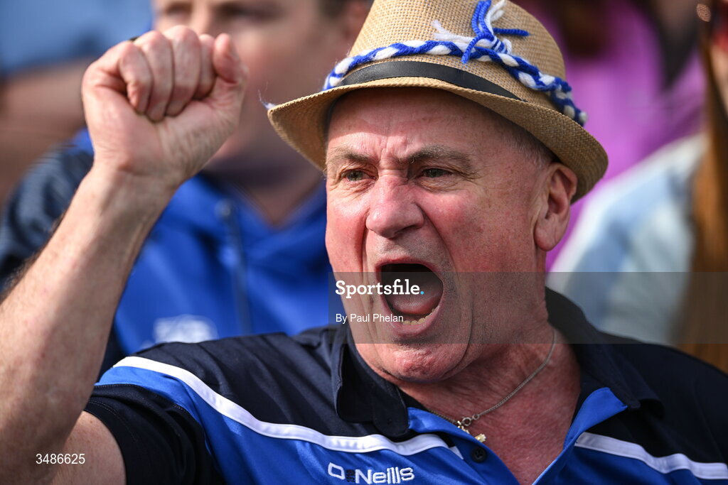 13 June 2026; A Monaghan supporters celebrates during the GAA Football All-Ireland Senior Championship Round 2B match between Monaghan and Roscommon at St. Tiernach's Park in Clones, Monaghan. Photo by Paul Phelan/Sportsfile