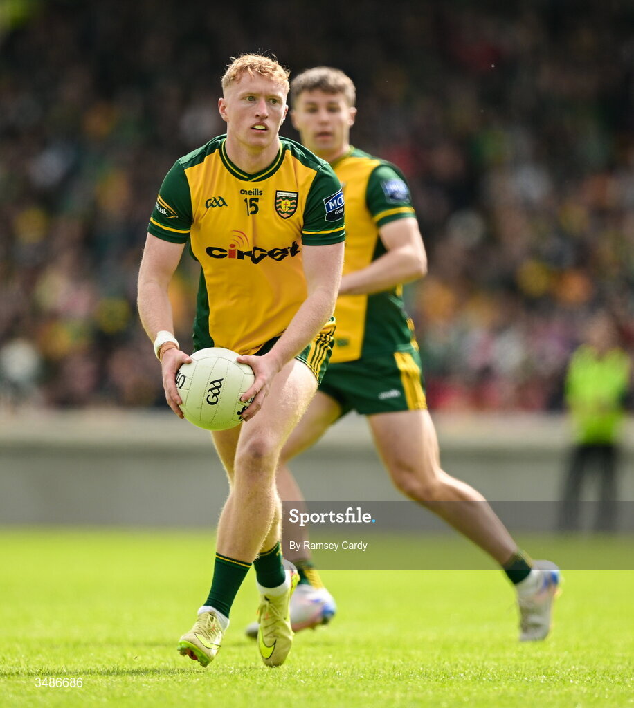 13 June 2026; Oisin Gallen of Donegal during the GAA Football All-Ireland Senior Championship Round 2A match between Donegal and Cork at MacCumhaill Park in Ballybofey, Donegal. Photo by Ramsey Cardy/Sportsfile