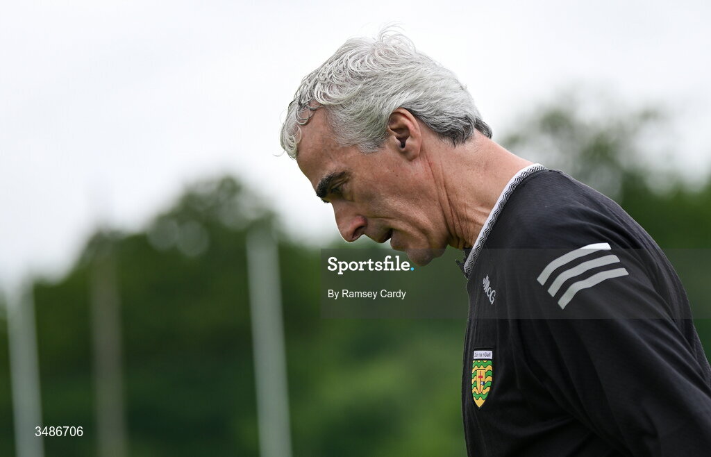 13 June 2026; Donegal manager Jim McGuinness before the GAA Football All-Ireland Senior Championship Round 2A match between Donegal and Cork at MacCumhaill Park in Ballybofey, Donegal. Photo by Ramsey Cardy/Sportsfile