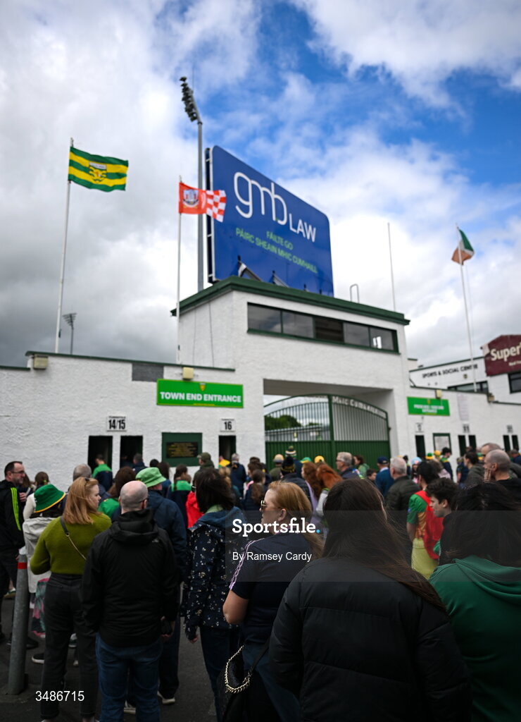 13 June 2026; Supporters queue outside before the GAA Football All-Ireland Senior Championship Round 2A match between Donegal and Cork at MacCumhaill Park in Ballybofey, Donegal. Photo by Ramsey Cardy/Sportsfile