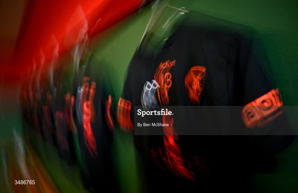 14 June 2026; A general view of the Armagh jersey of Conor Turbitt in the dressing room before the GAA Football All-Ireland Senior Championship Round 2A match between Louth and Armagh at Páirc Grattan in Inniskeen, Monaghan. Photo by Ben McShane/Sportsfile