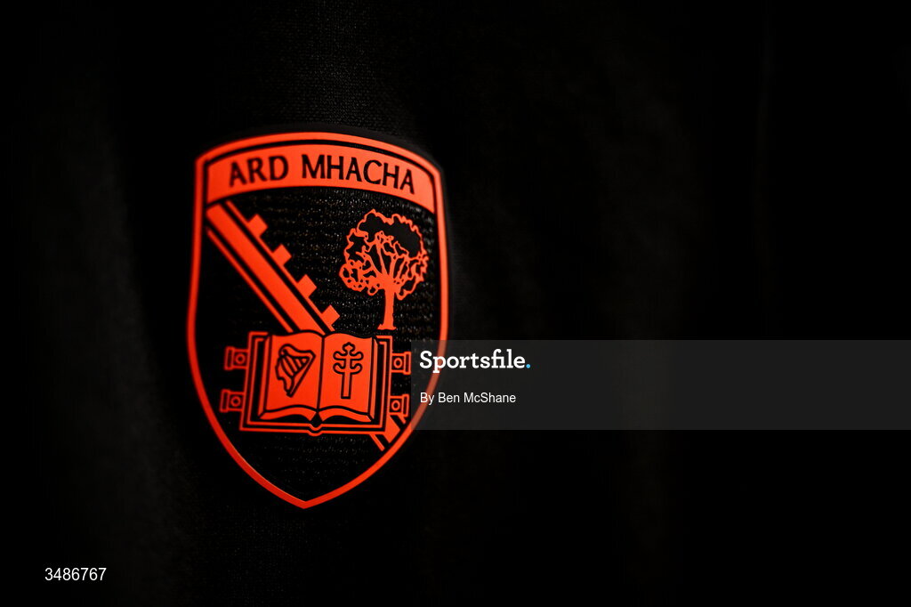 14 June 2026; A detailed view of the Armagh crest on a jersey inside the dressing room before the GAA Football All-Ireland Senior Championship Round 2A match between Louth and Armagh at Páirc Grattan in Inniskeen, Monaghan. Photo by Ben McShane/Sportsfile