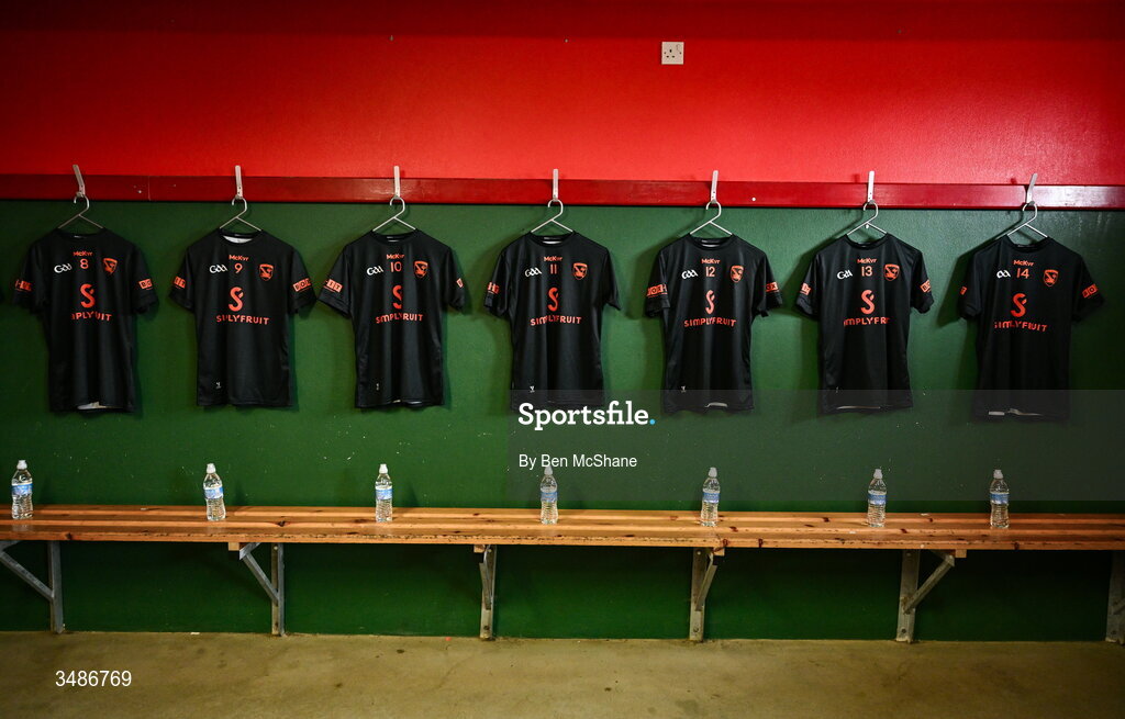 14 June 2026; A general view inside the Armagh dressing room before the GAA Football All-Ireland Senior Championship Round 2A match between Louth and Armagh at Páirc Grattan in Inniskeen, Monaghan. Photo by Ben McShane/Sportsfile