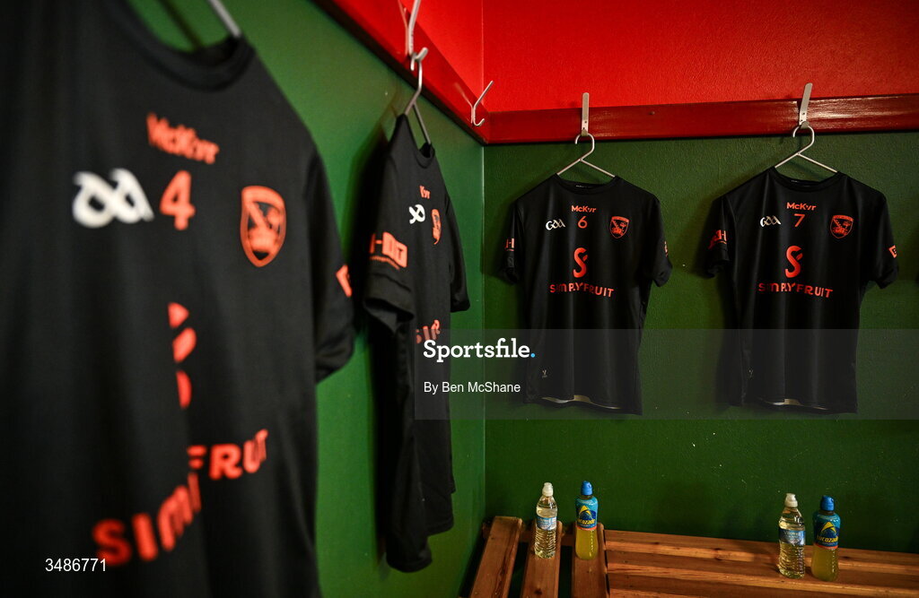 14 June 2026; A general view inside the Armagh dressing room before the GAA Football All-Ireland Senior Championship Round 2A match between Louth and Armagh at Páirc Grattan in Inniskeen, Monaghan. Photo by Ben McShane/Sportsfile