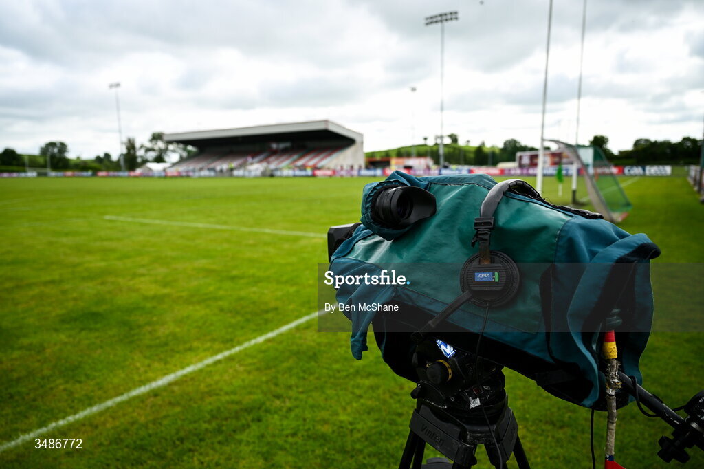 14 June 2026; A broadcast camera is seen pitchside before the GAA Football All-Ireland Senior Championship Round 2A match between Louth and Armagh at Páirc Grattan in Inniskeen, Monaghan. Photo by Ben McShane/Sportsfile