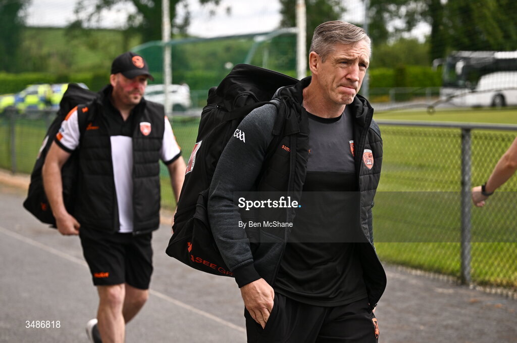 14 June 2026; Armagh manager Kieran McGeeney arrives before the GAA Football All-Ireland Senior Championship Round 2A match between Louth and Armagh at Páirc Grattan in Inniskeen, Monaghan. Photo by Ben McShane/Sportsfile