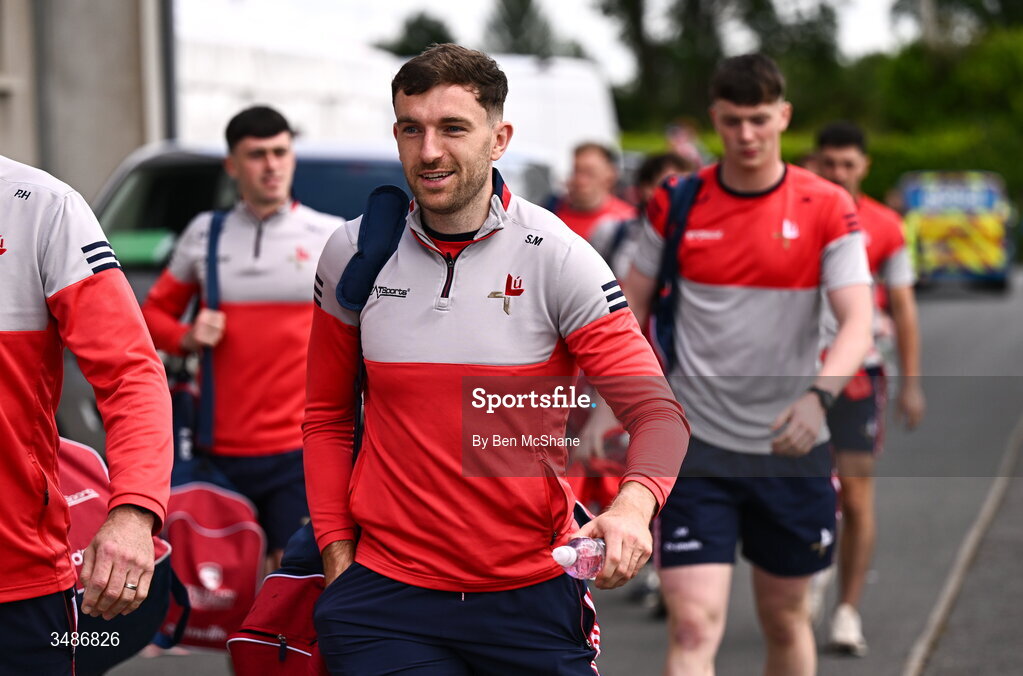 14 June 2026; Sam Mulroy of Louth arrives before the GAA Football All-Ireland Senior Championship Round 2A match between Louth and Armagh at Páirc Grattan in Inniskeen, Monaghan. Photo by Ben McShane/Sportsfile