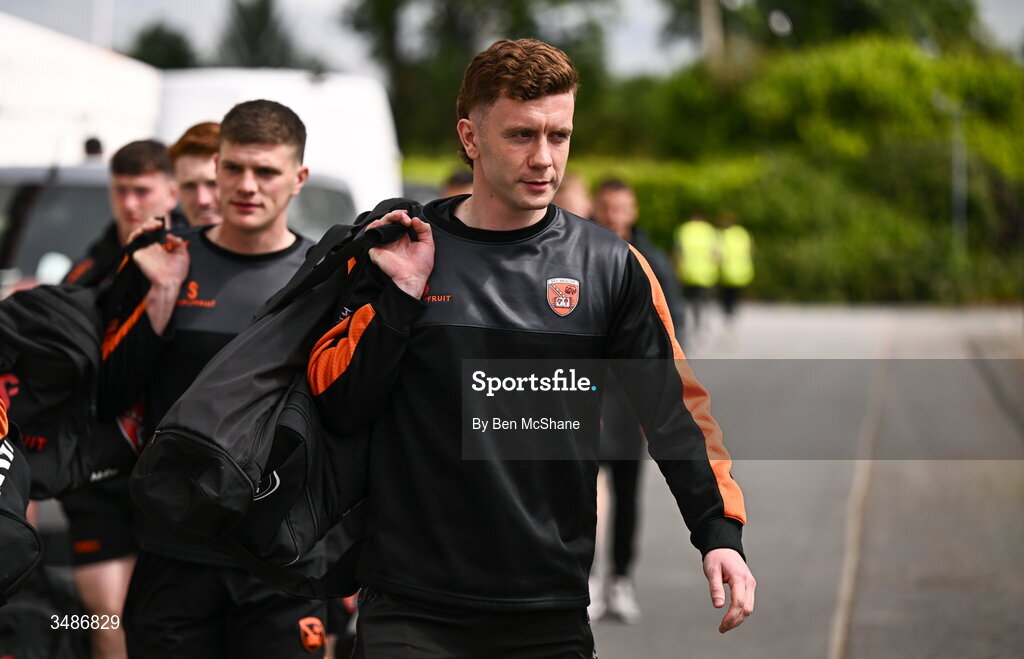 14 June 2026; Ross McQuillan of Armagh arrives before the GAA Football All-Ireland Senior Championship Round 2A match between Louth and Armagh at Páirc Grattan in Inniskeen, Monaghan. Photo by Ben McShane/Sportsfile