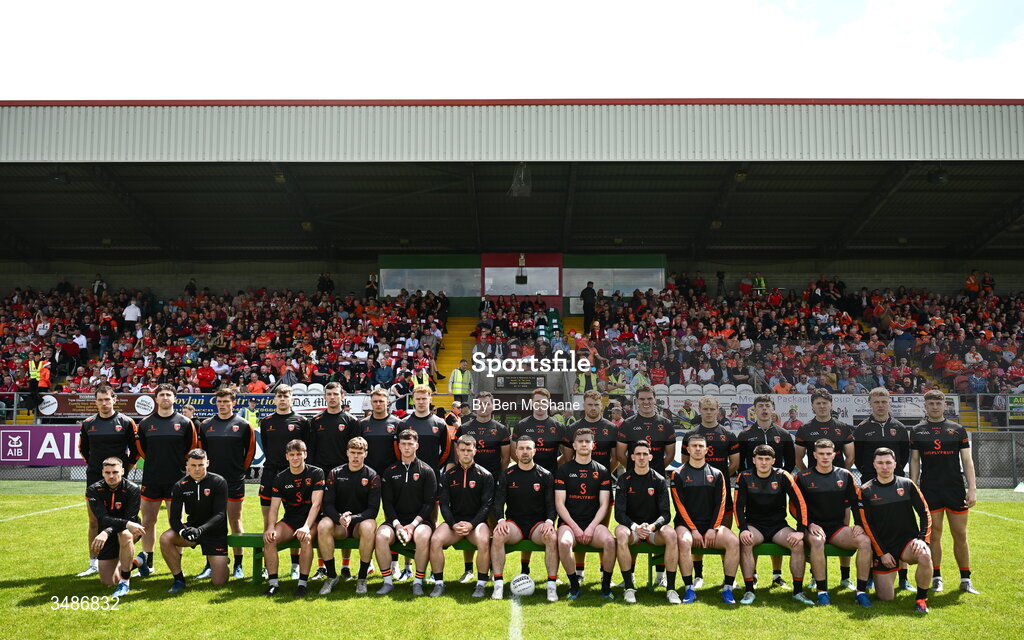 14 June 2026; The Armagh team before the GAA Football All-Ireland Senior Championship Round 2A match between Louth and Armagh at Páirc Grattan in Inniskeen, Monaghan. Photo by Ben McShane/Sportsfile