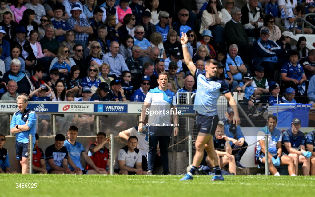 14 June 2026; Dublin manager Ger Brennan watches on during the GAA Football All-Ireland Senior Championship Round 2B match between Cavan and Dublin at Kingspan Breffni in Cavan. Photo by Daire Brennan/Sportsfile